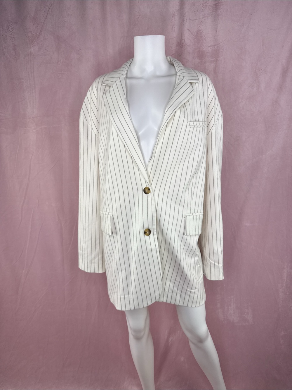 NWT Free People Womens White Pinstripe Reggie Blazer Size Large Oversized